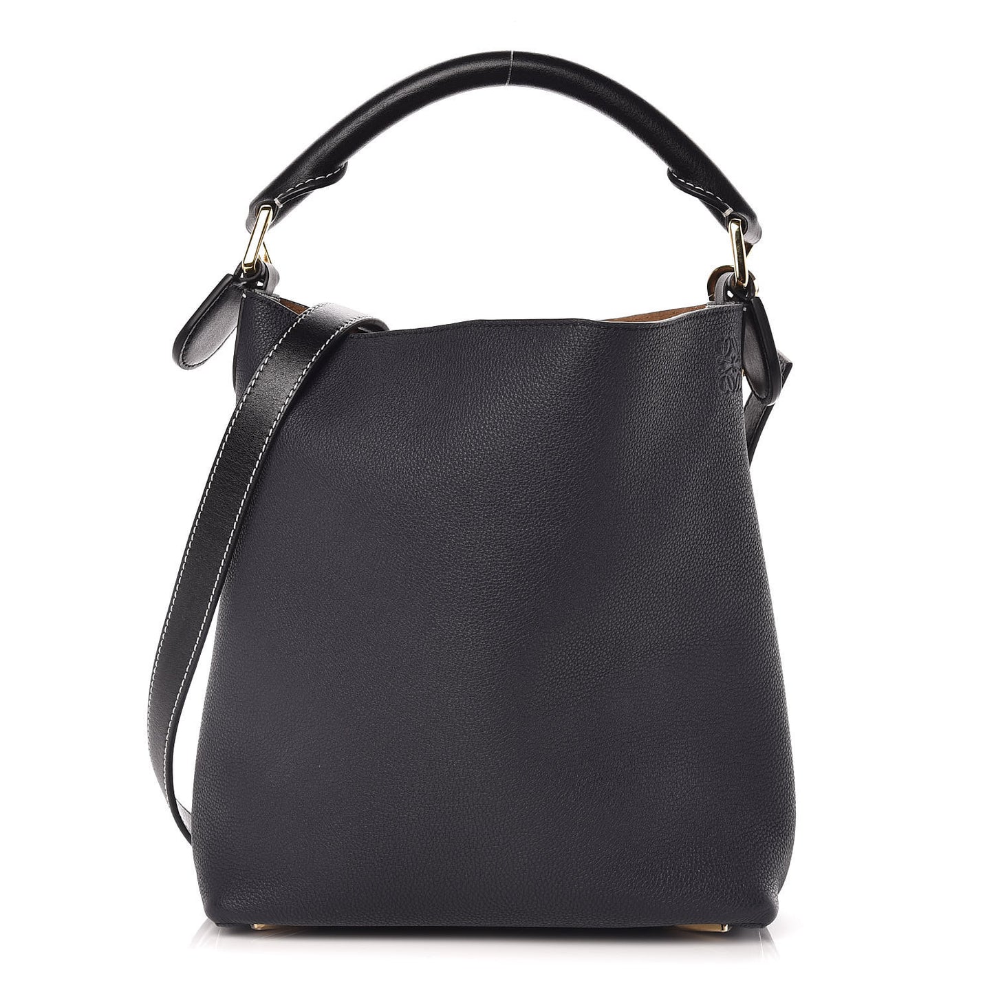 Calfskin V Bucket Bag Midnight Blue Black