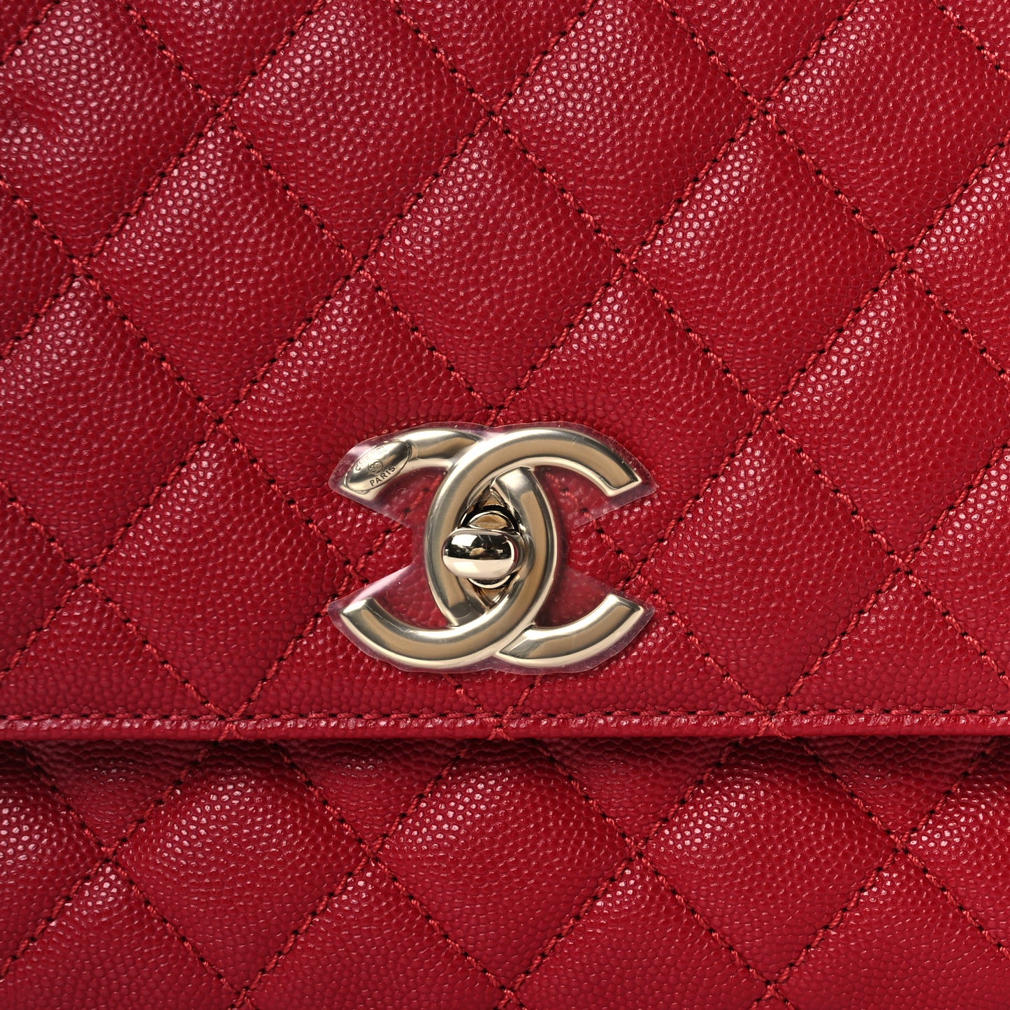 Caviar Quilted Small Coco Handle Flap Red