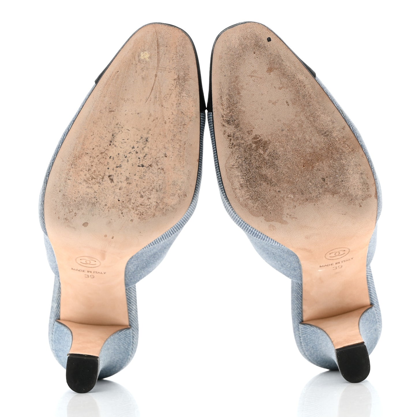 Printed Lambskin Grosgrain Cap Toe CC Mules 39 Blue Black