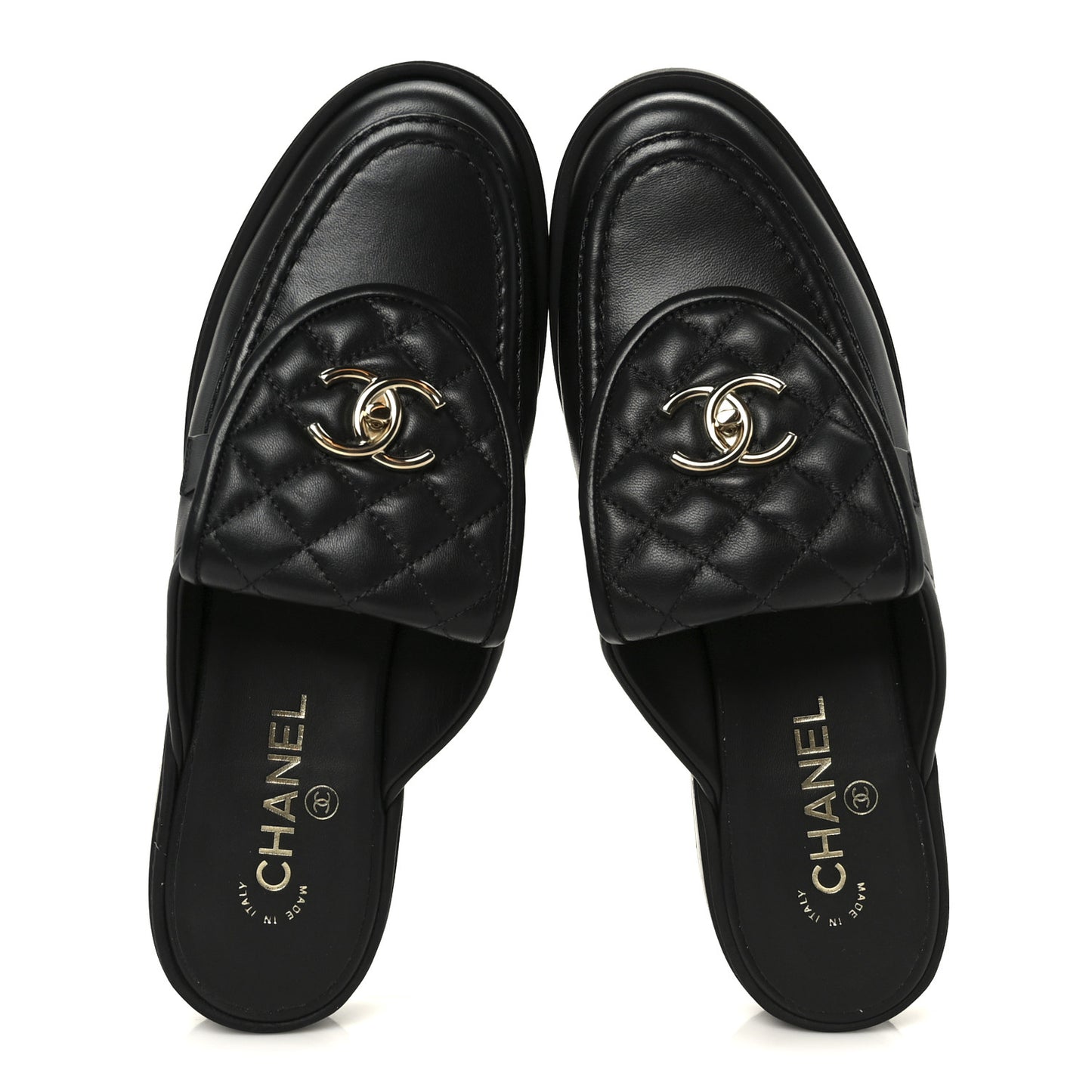 Lambskin Quilted CC Turnlock Mules 40 Black