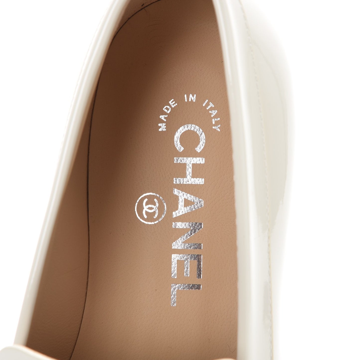 Patent Calfskin CC Loafers 38 White