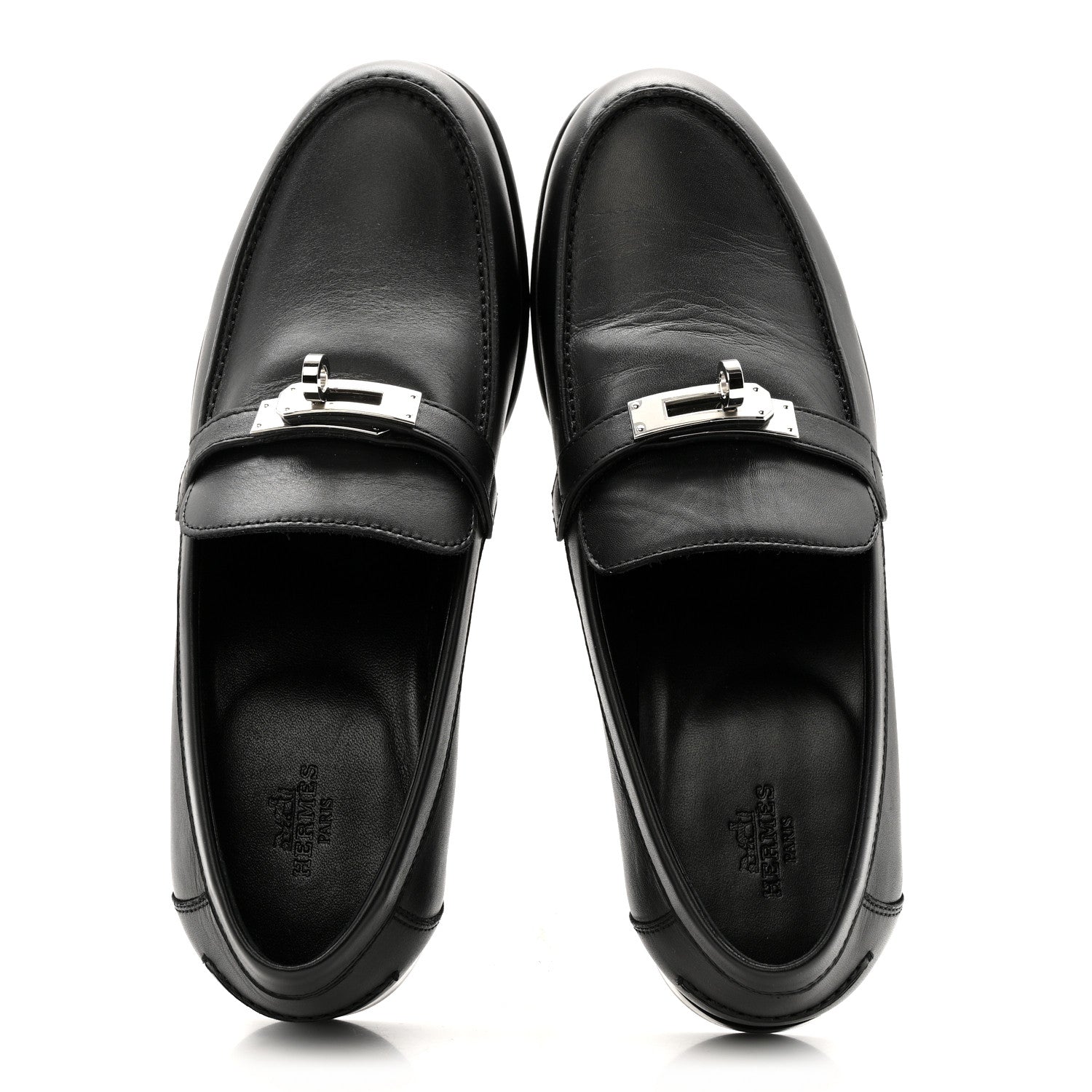 Hermes Calfskin Womens Destin Loafers 38.5 Black 2 of 12