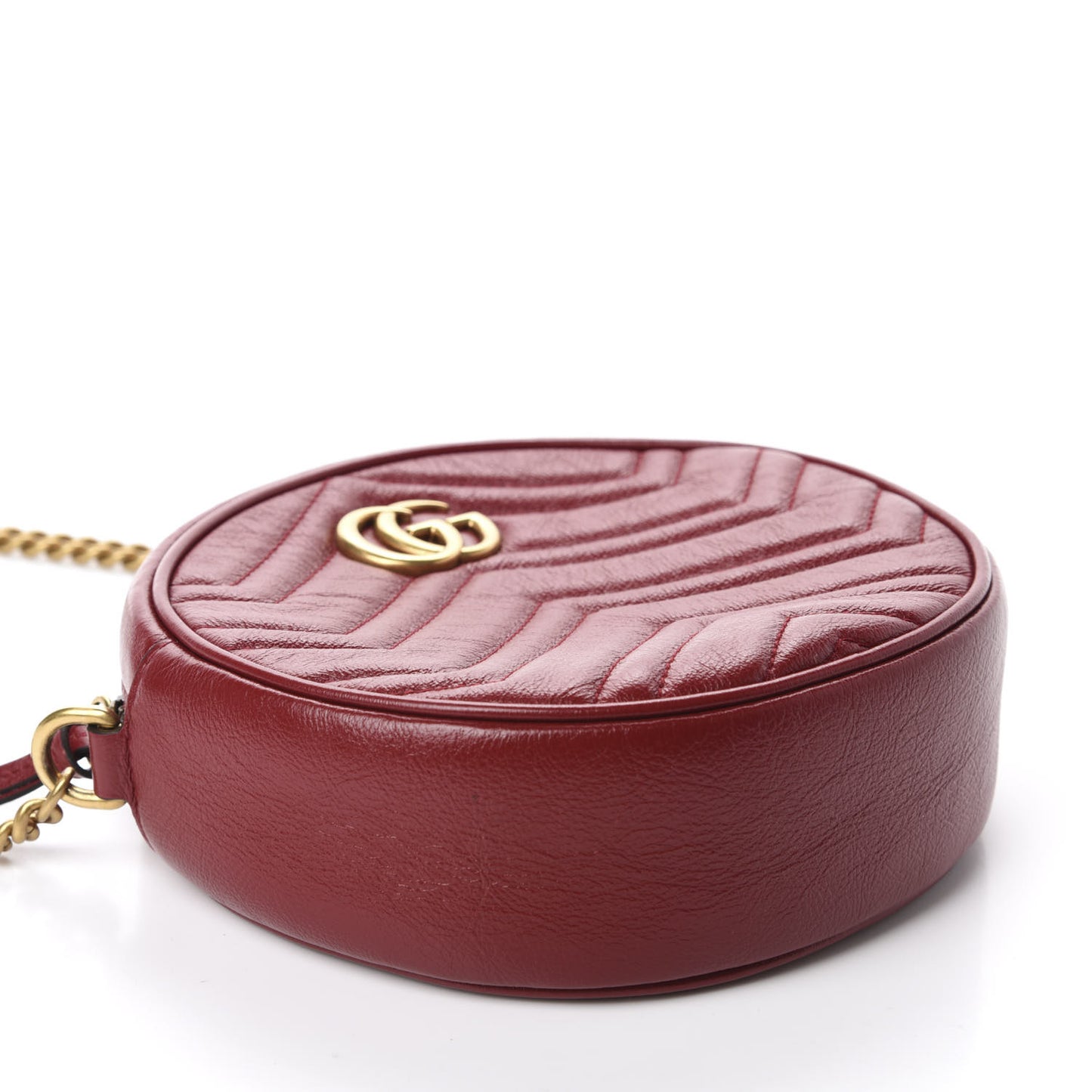 Glazed Calfskin Matelasse Heart Mini GG Marmont Round Shoulder Bag Romantic Cerise