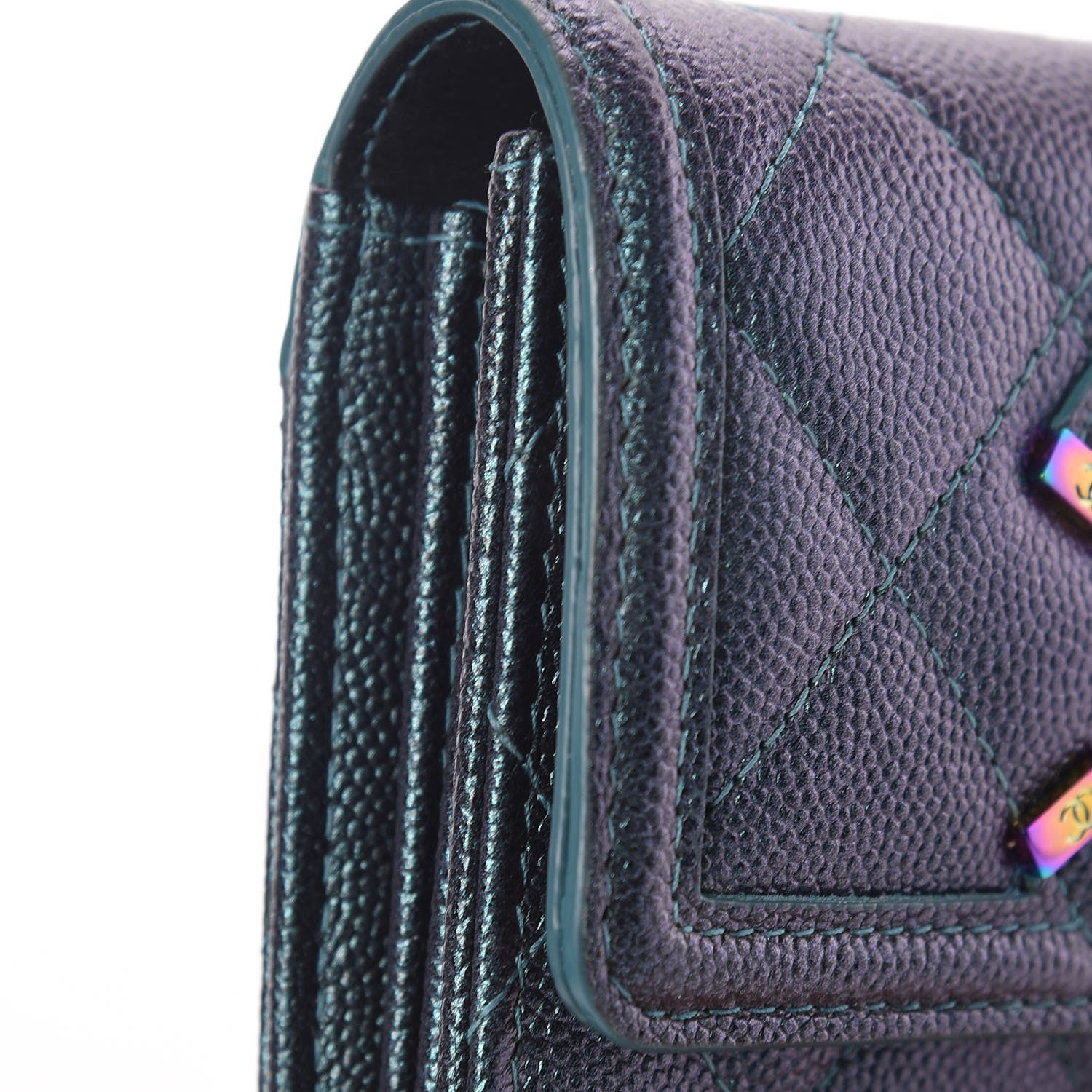 Chanel Iridescent Caviar Quilted Medium Filigree Flap Wallet Dark Turquoise 13 of 19