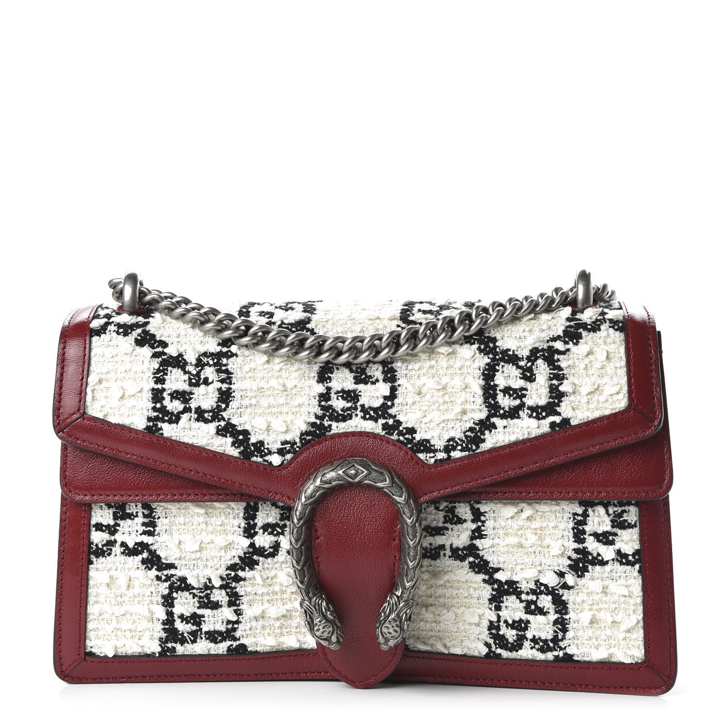 Gucci Tweed GG Monogram Small Dionysus Shoulder Bag White Black Romantic Cherry 1 of 10