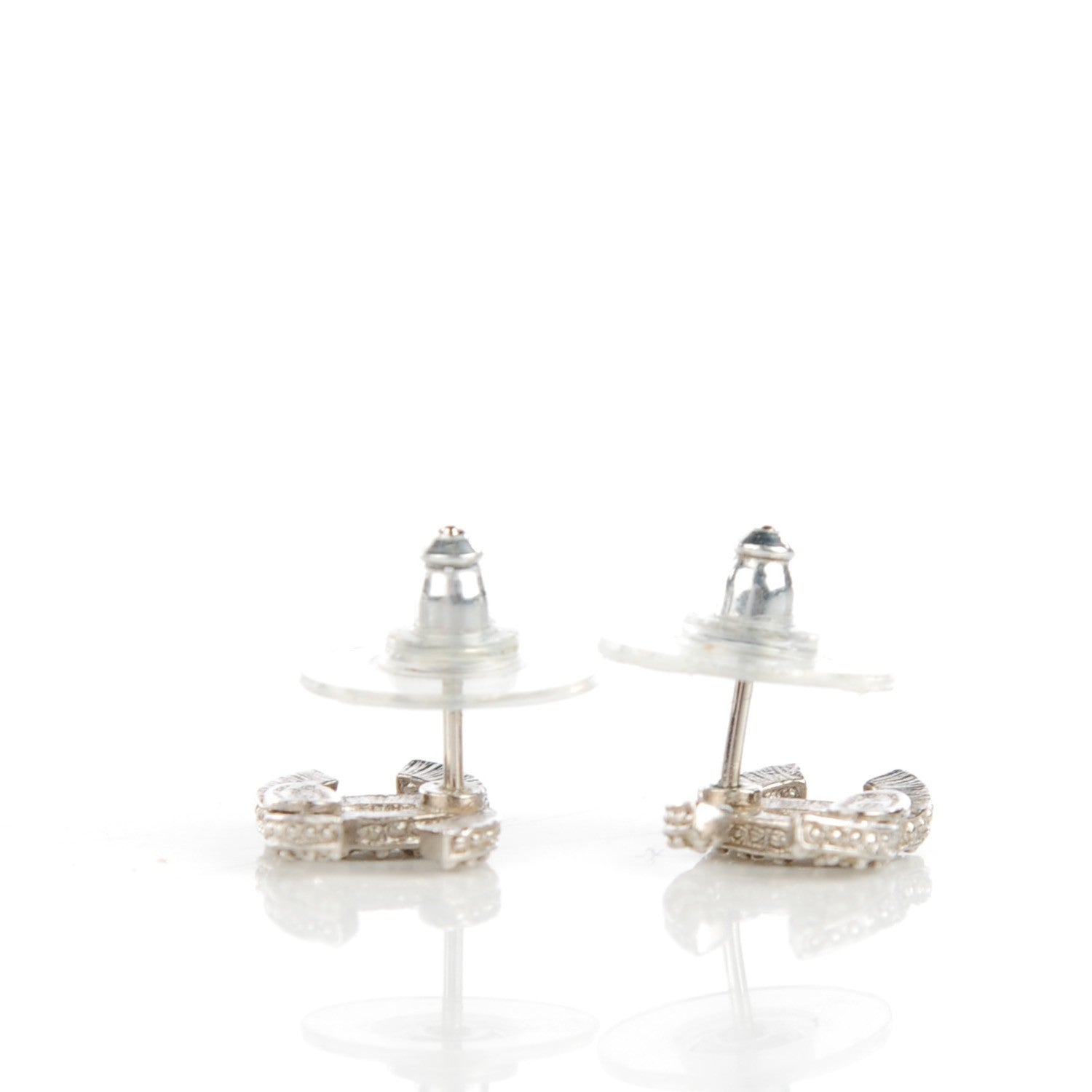 Chanel Crystal Timeless CC Earrings Silver 4 of 5