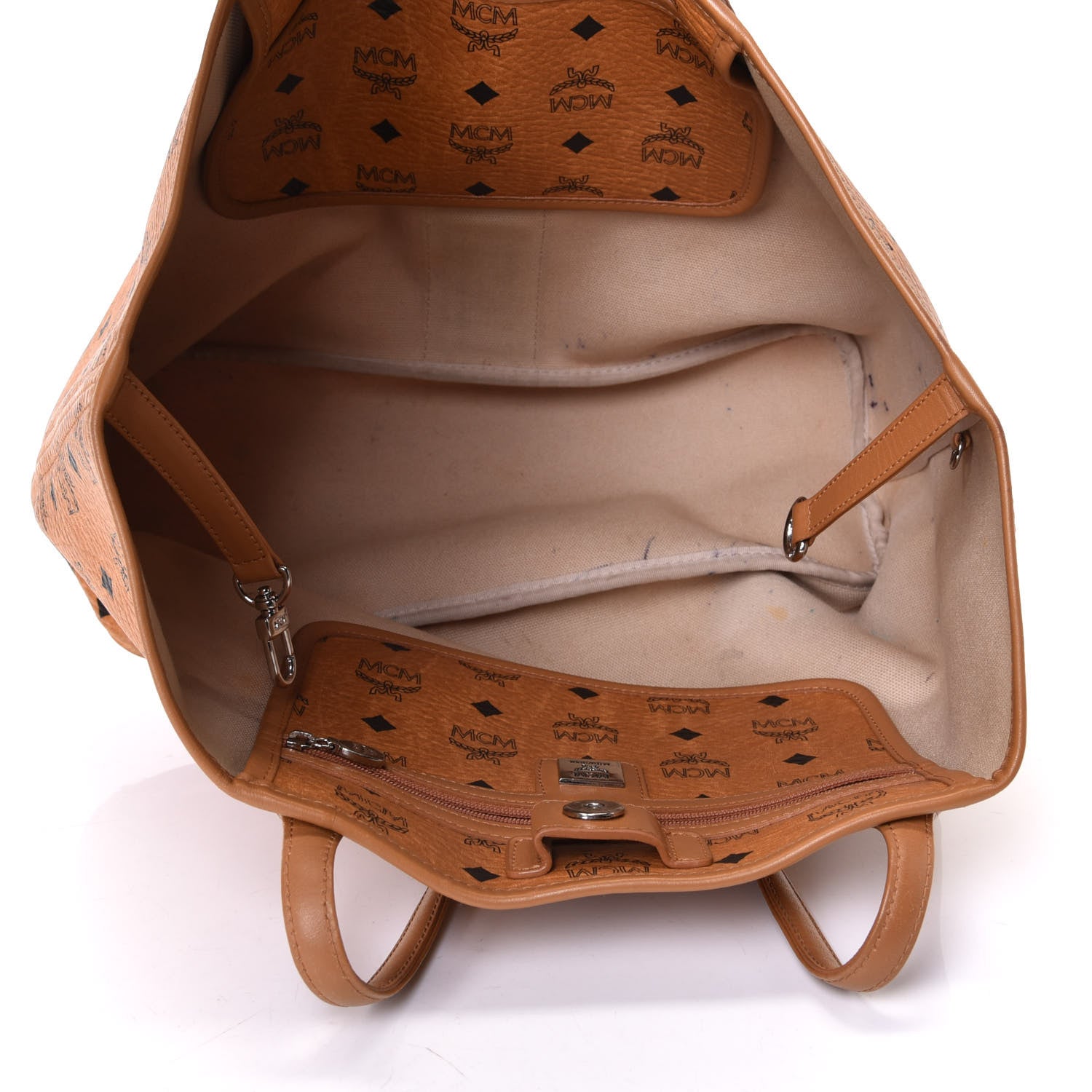 MCM Visetos Crocodile Embossed Medium Liz Shopper Tote Cognac 4 of 9