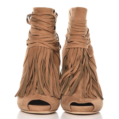Gucci Suede Akerman Peep Toe Ankle Boots 36.5 Camel 3 of 9