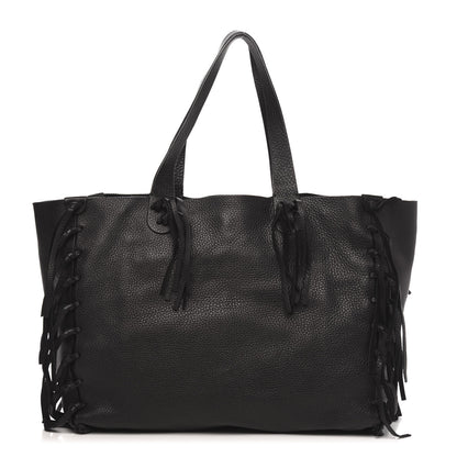 Valentino Garavani Grained Calfskin C-Rockee Fringe Tote Black 1 of 8