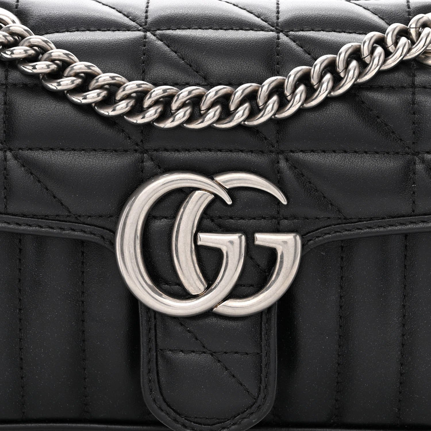 Gucci Calfskin Matelasse Aria Mini GG Marmont Shoulder Bag Black 8 of 10