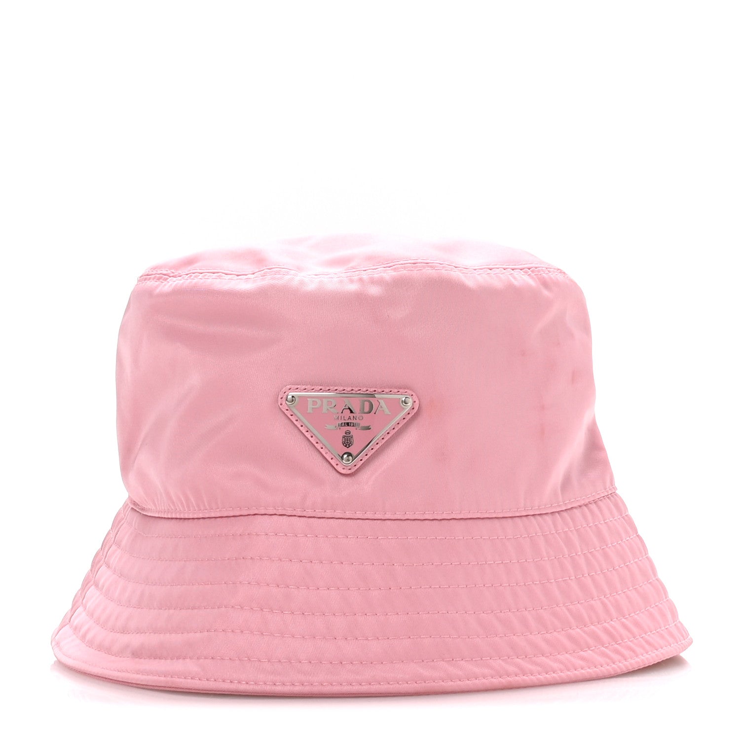 Prada Re-Nylon Metal Triangle Logo Womens Bucket Hat M Rosa 5 of 18