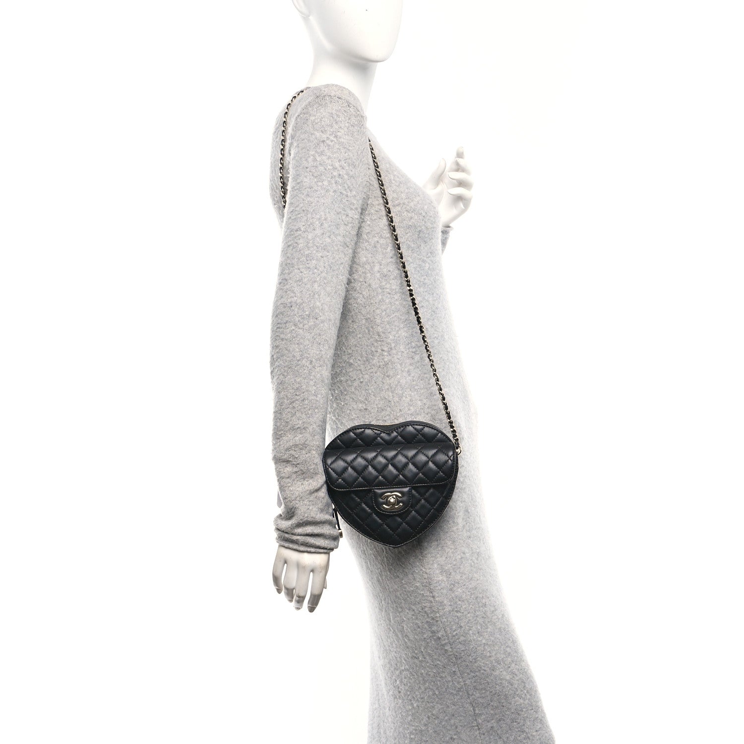 Chanel Lambskin Quilted Large CC In Love Heart Bag Black 2 of 9