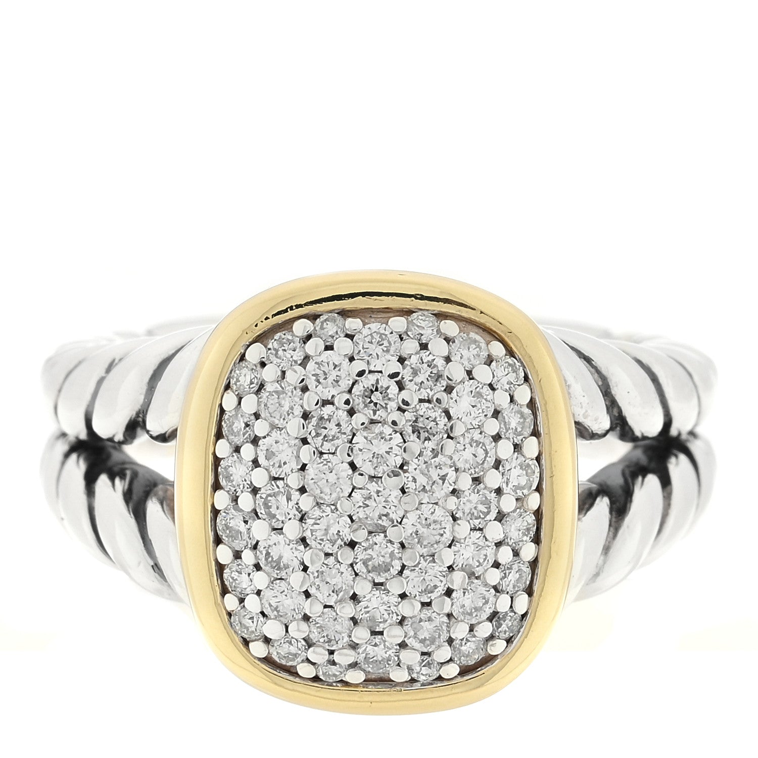 David Yurman Sterling Silver 18K Yellow Gold Diamond 15mm Albion Statement Ring 54 7 1 of 4