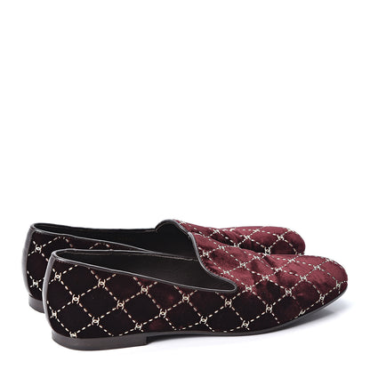 Chanel Velvet Mocassin Loafers 38 Burgundy 4 of 9