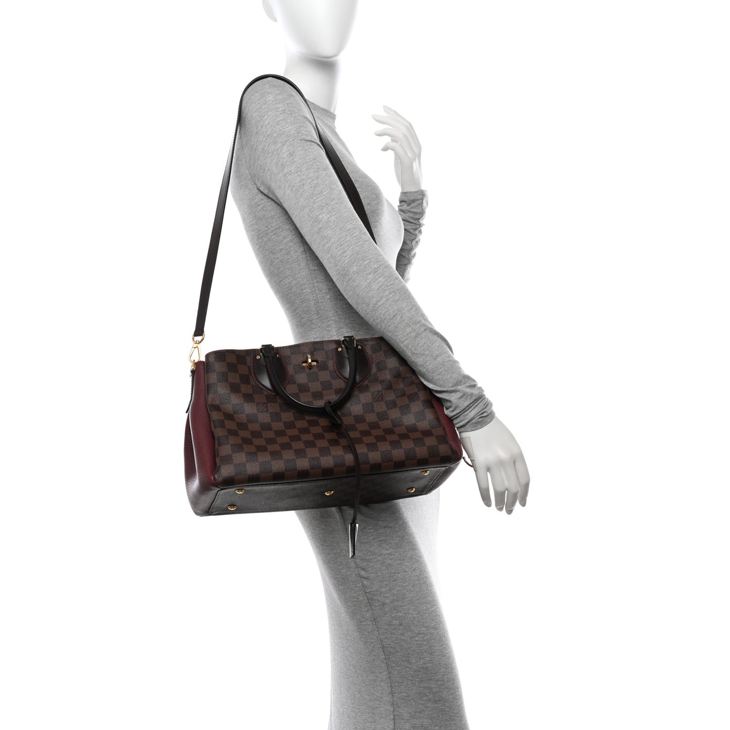 Cuir Taurillon Damier Ebene Normandy Bordeaux