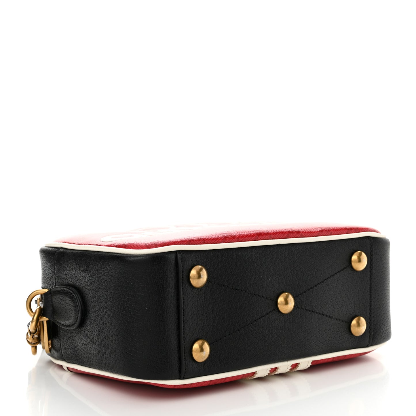 X ADIDAS Crystal Vintage Monogram Textured Dollar Calfskin Web Trefoil Logo Small Messenger Bag Hibiscus Red Off White Black