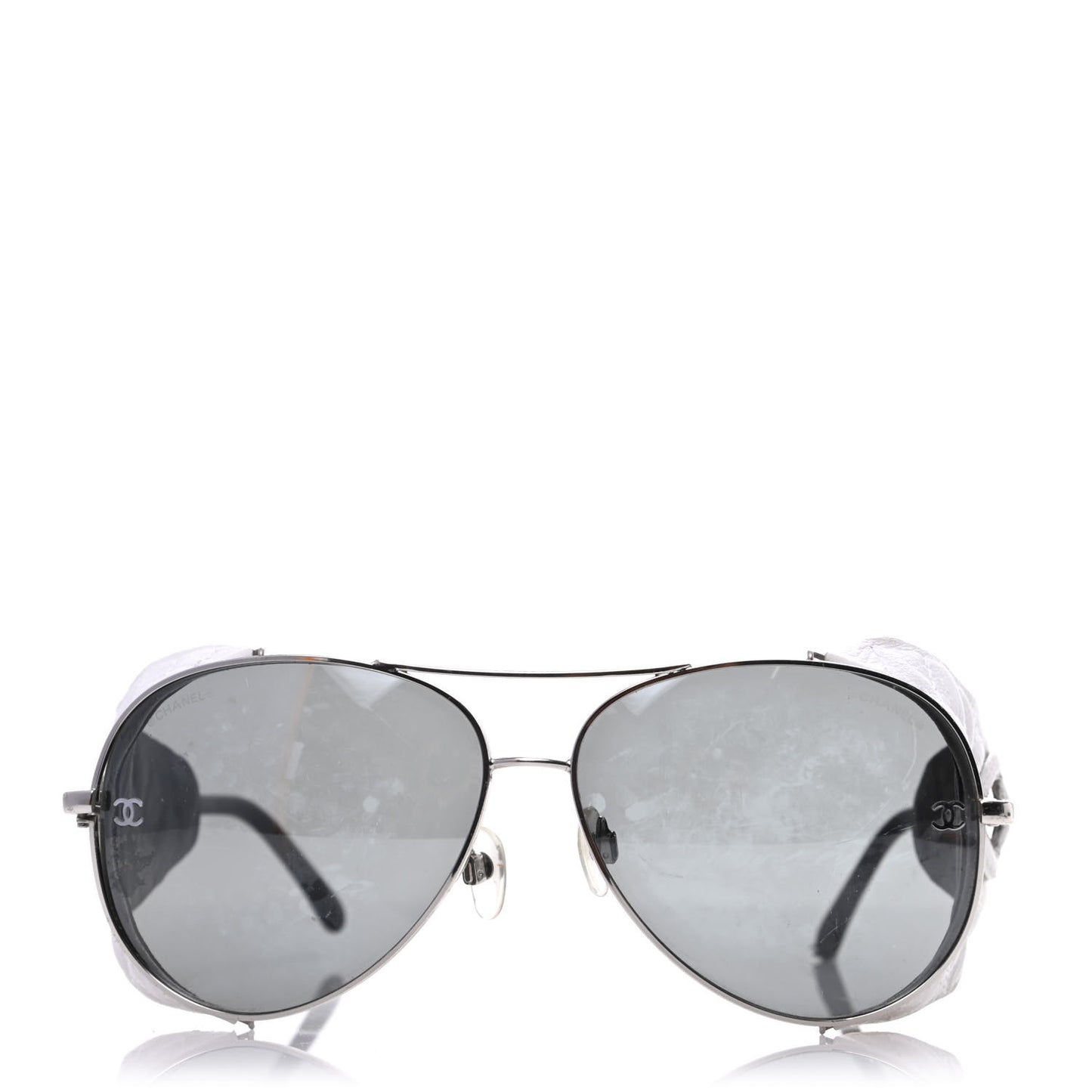 Titanium Lambskin CC Pilot Sunglasses White