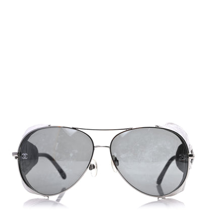 Chanel Titanium Lambskin CC Pilot Sunglasses White 2 of 5
