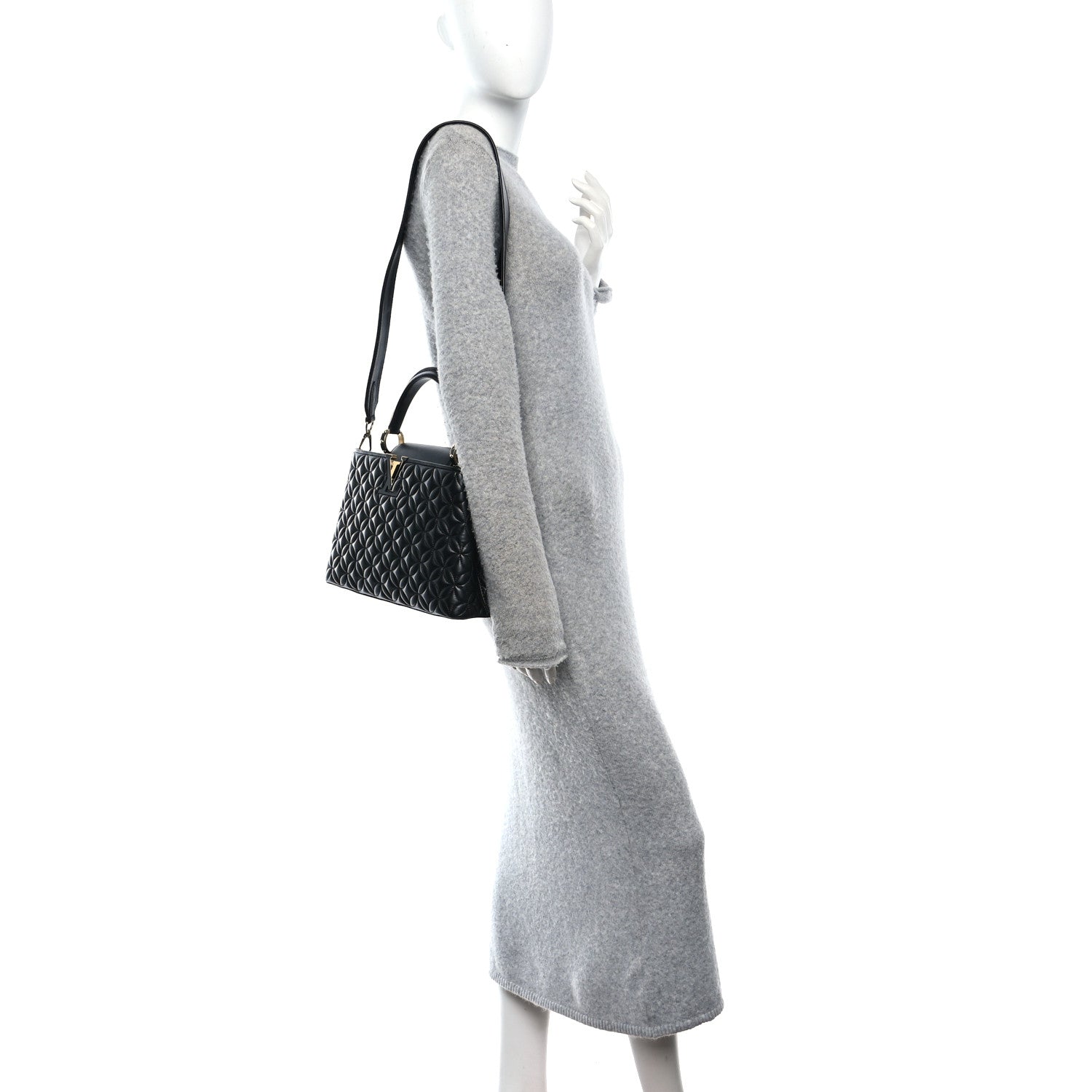 Louis Vuitton Lambskin Quilted Flower Capucines PM Black 2 of 9