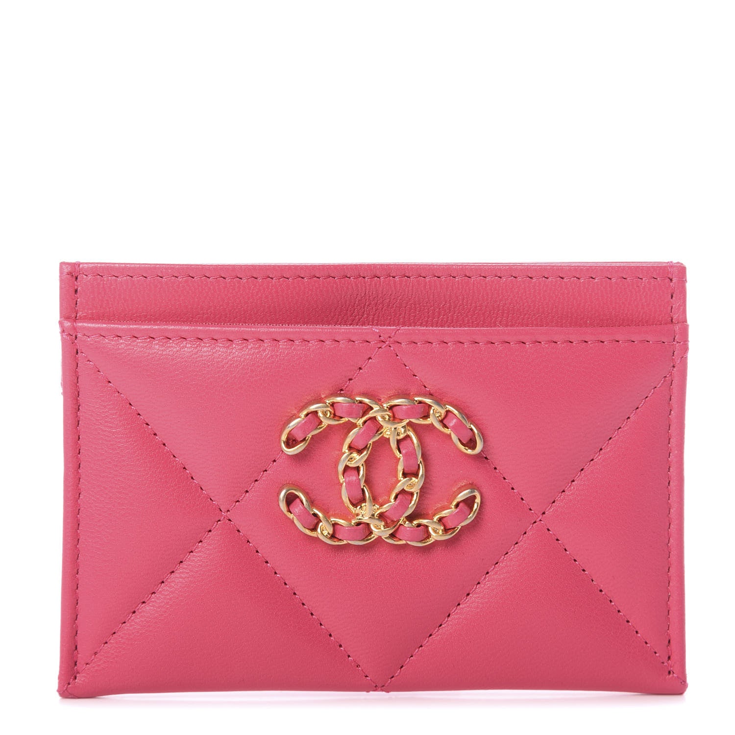 Chanel Shiny Goatskin Quilted 19 Card Holder Dark Pink 1 of 8