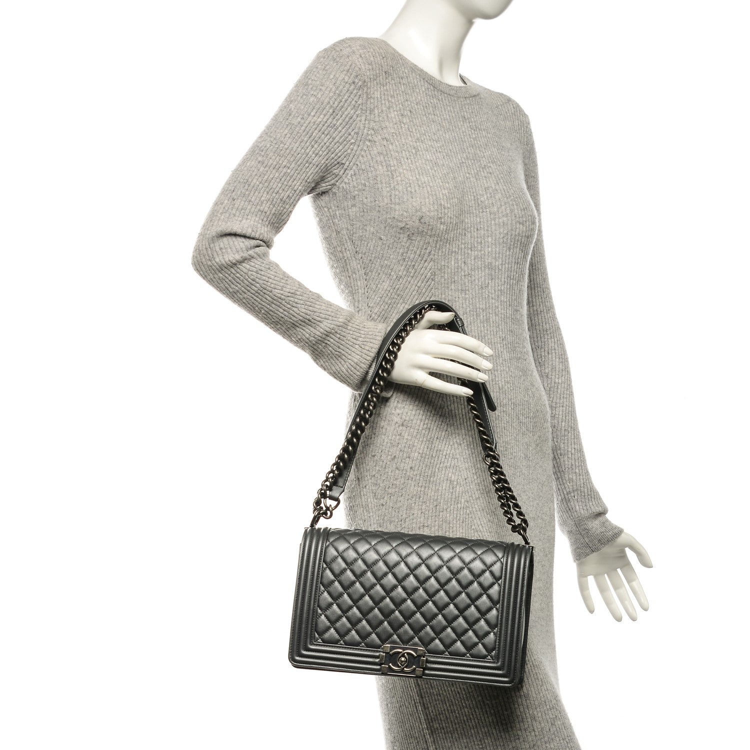Chanel Calfskin Quilted New Medium Boy Flap Grey 2 of 7