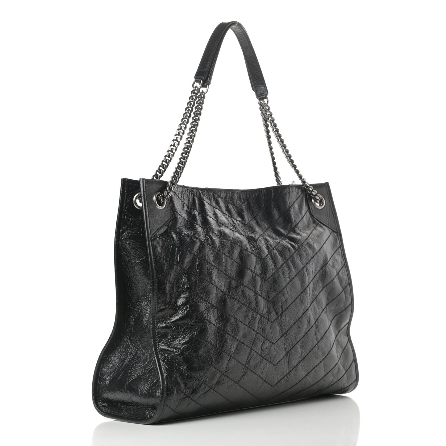 Crinkled Calfskin Matelasse Monogram Niki Shoulder Bag Black