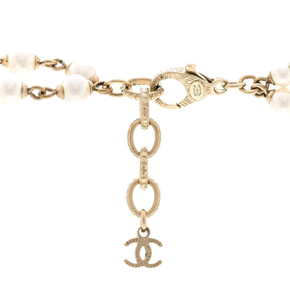 Chanel Crystal Pearl CC Charms Long Necklace Light Gold 5 of 6