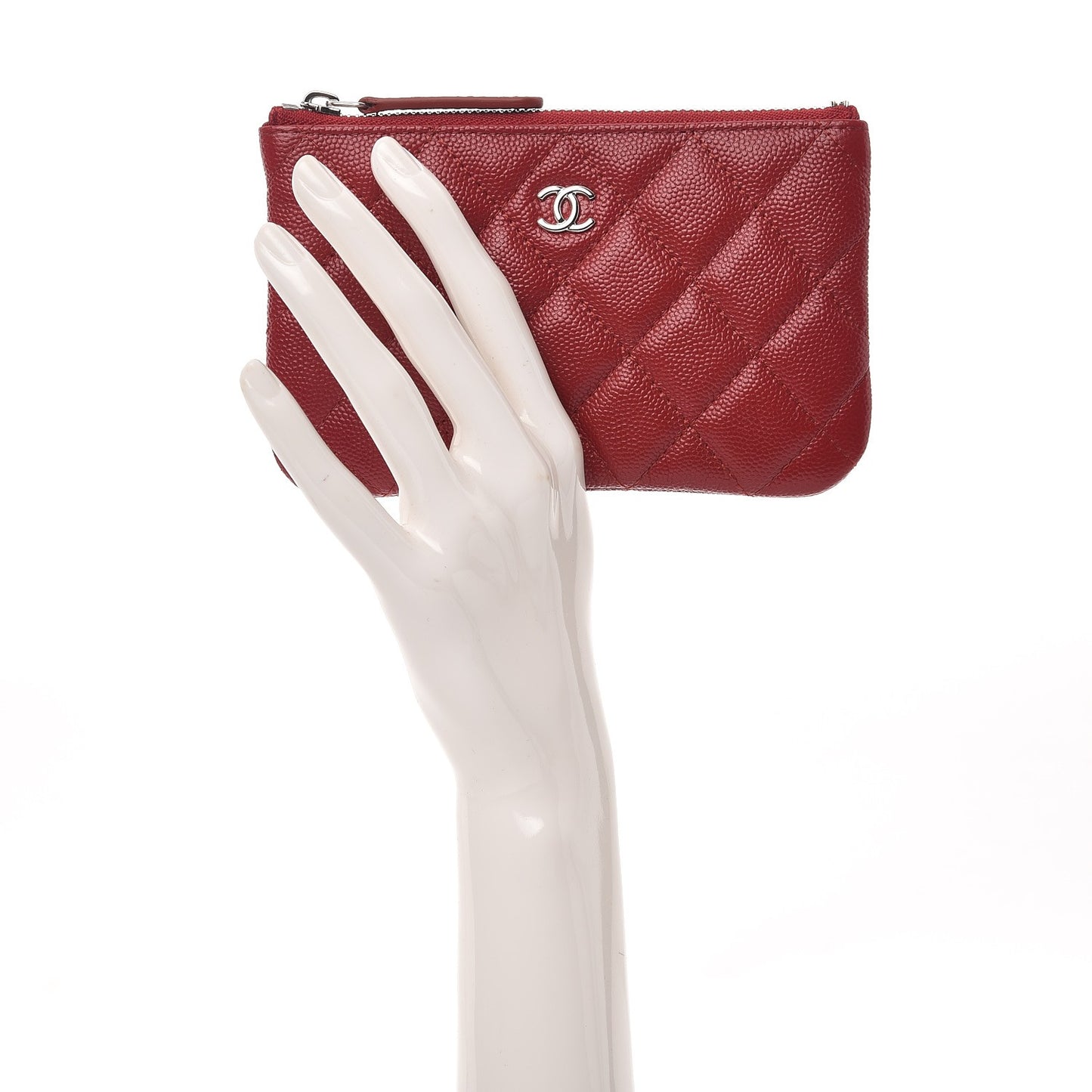 Caviar Quilted Small Cosmetic Case Dark Red