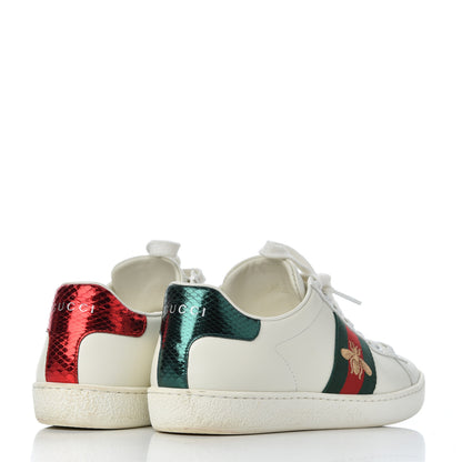 Gucci Calfskin Ayers Bee Embroidered Womens Ace Sneakers 35 White Green 4 of 19