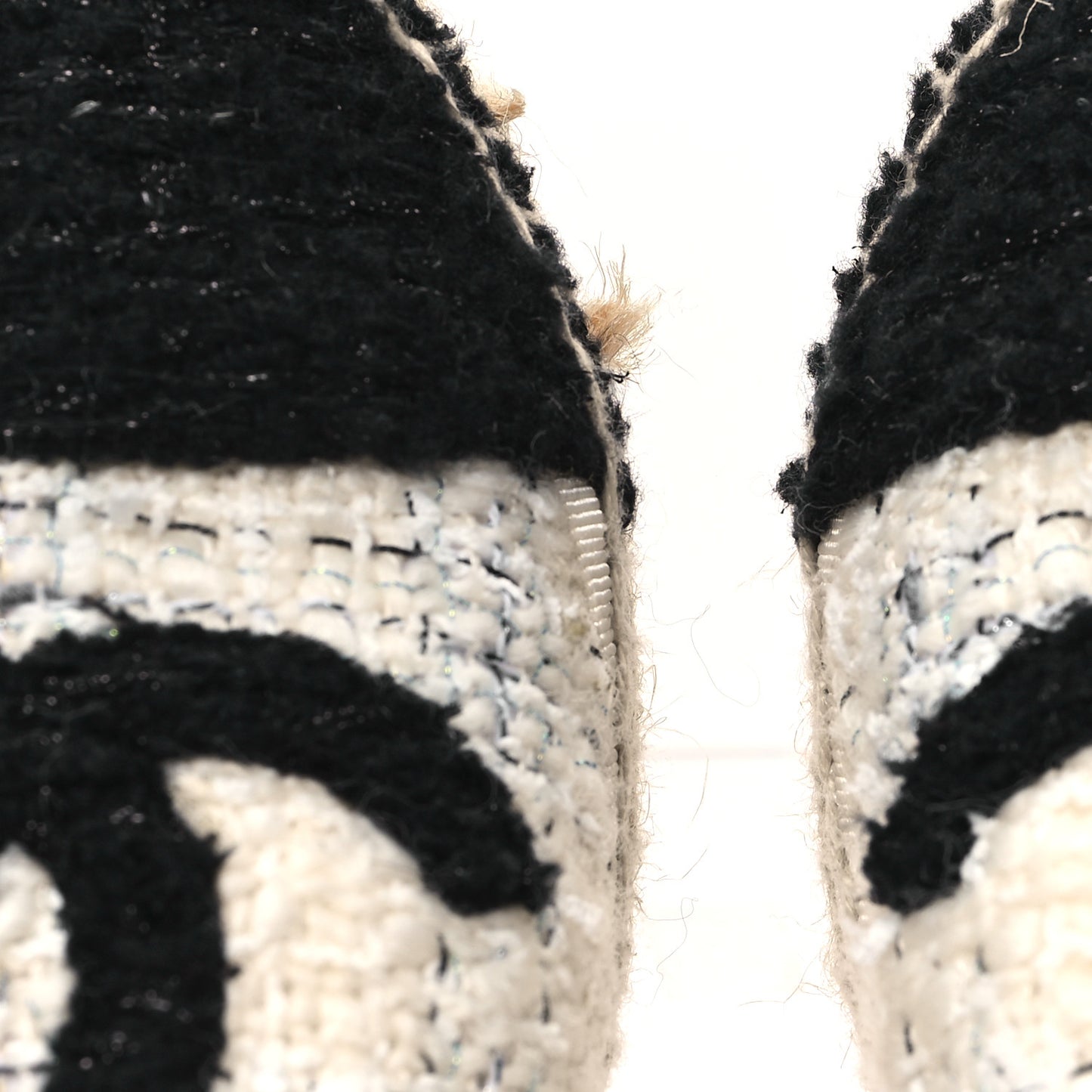 Tweed Grosgrain CC Espadrilles 39 White Black