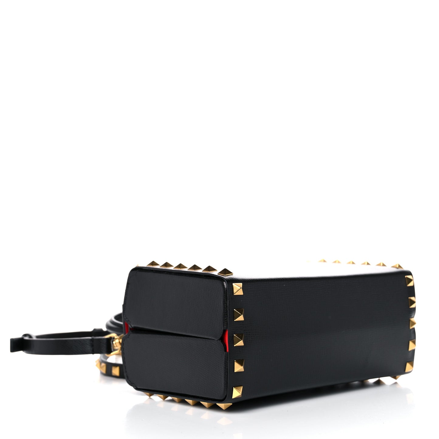 Grainy Calfskin Rockstud Alcove Box Top-Handle Bag Black