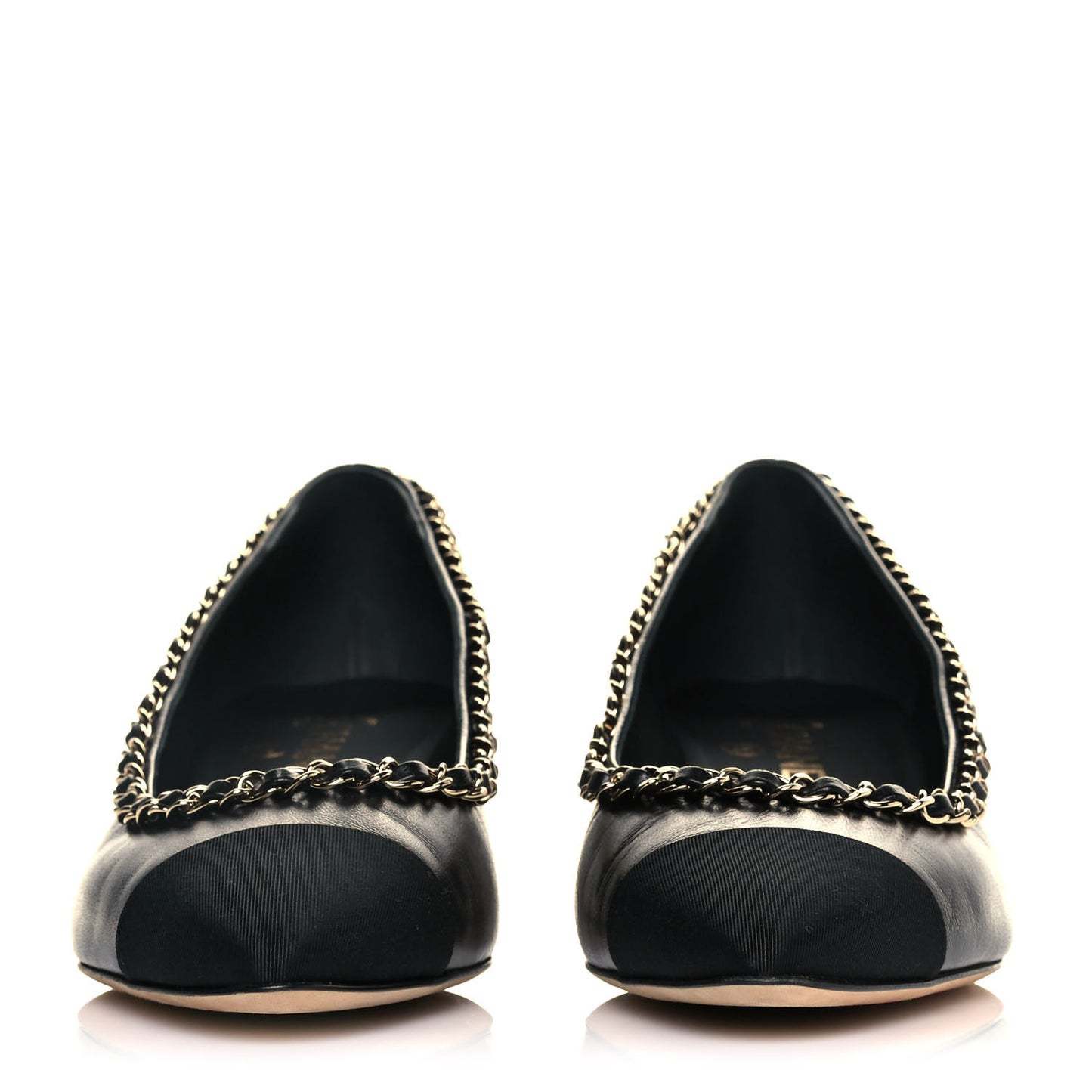 Lambskin Grosgrain Chain Cap Toe Pumps 39 Black