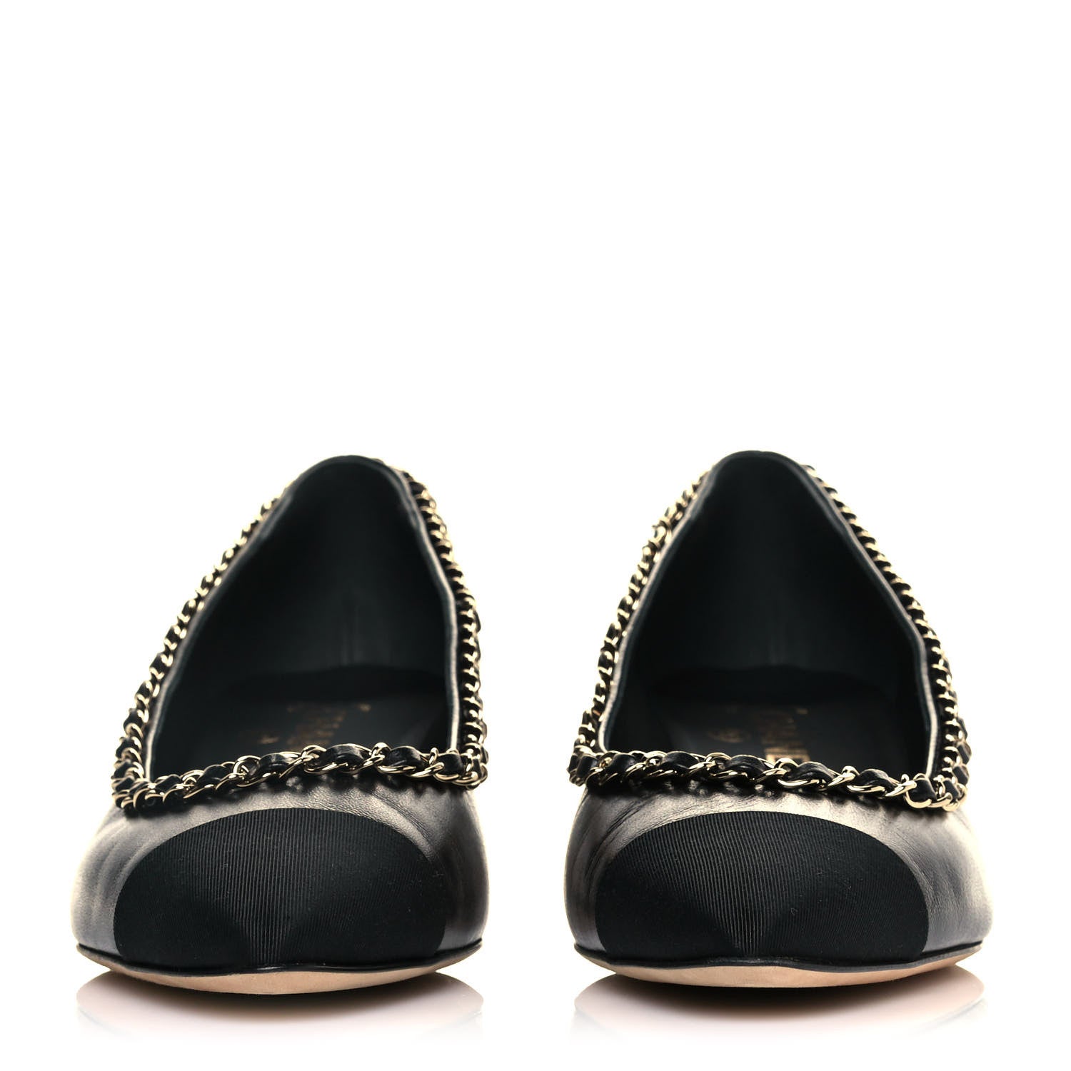 Chanel Lambskin Grosgrain Chain Cap Toe Pumps 39 Black 2 of 8