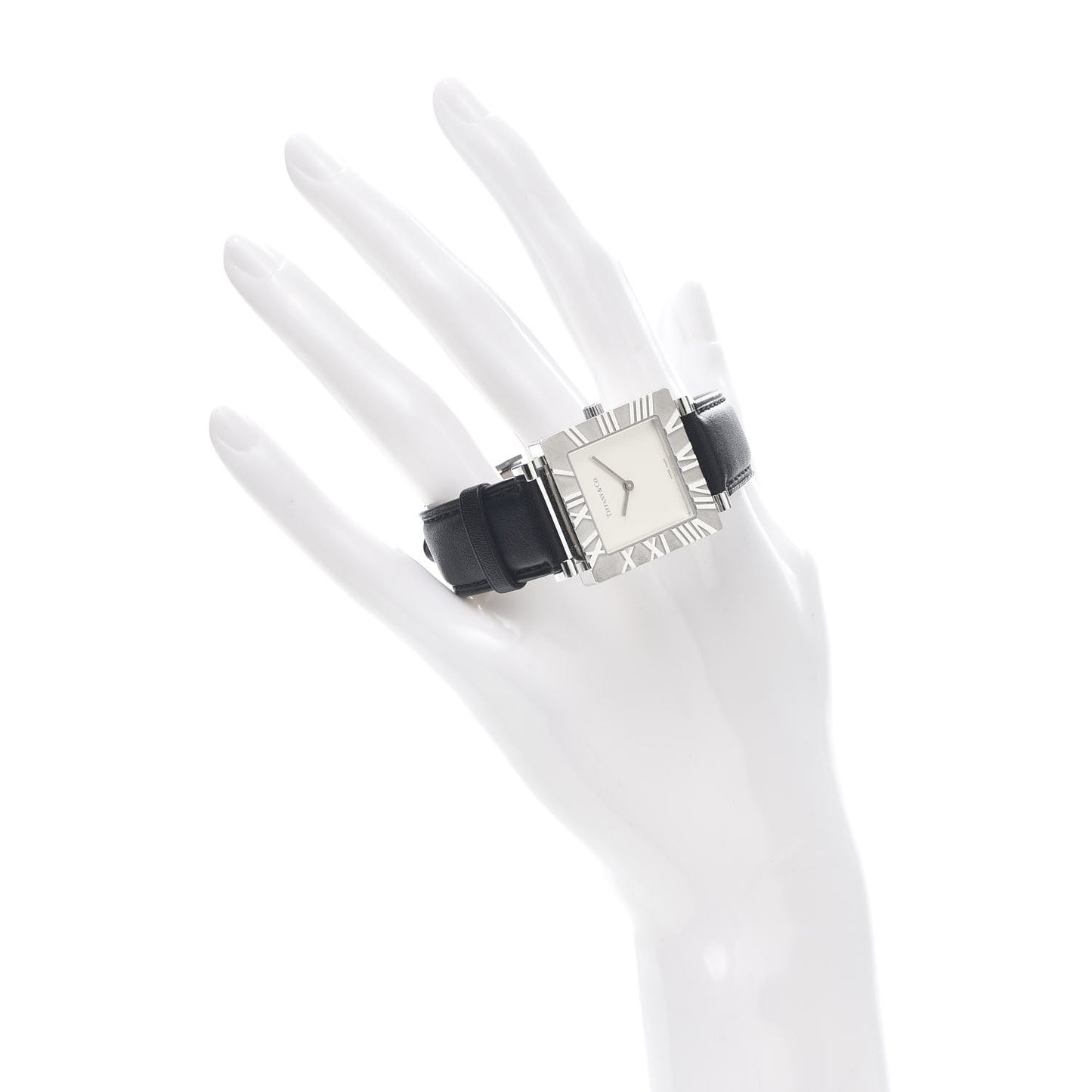 Sterling Silver Calfskin 27mm Atlas Square Quartz Watch