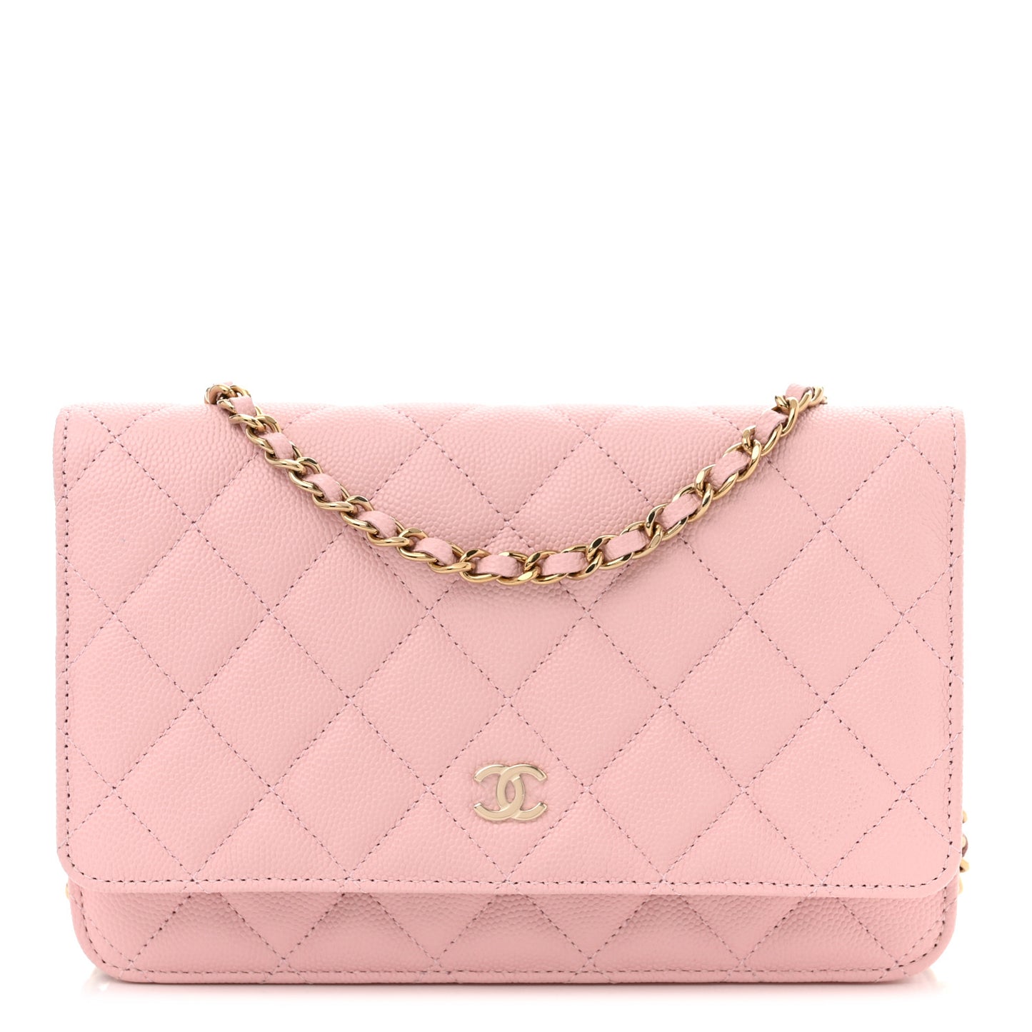 Caviar Quilted Wallet on Chain WOC Light Pink