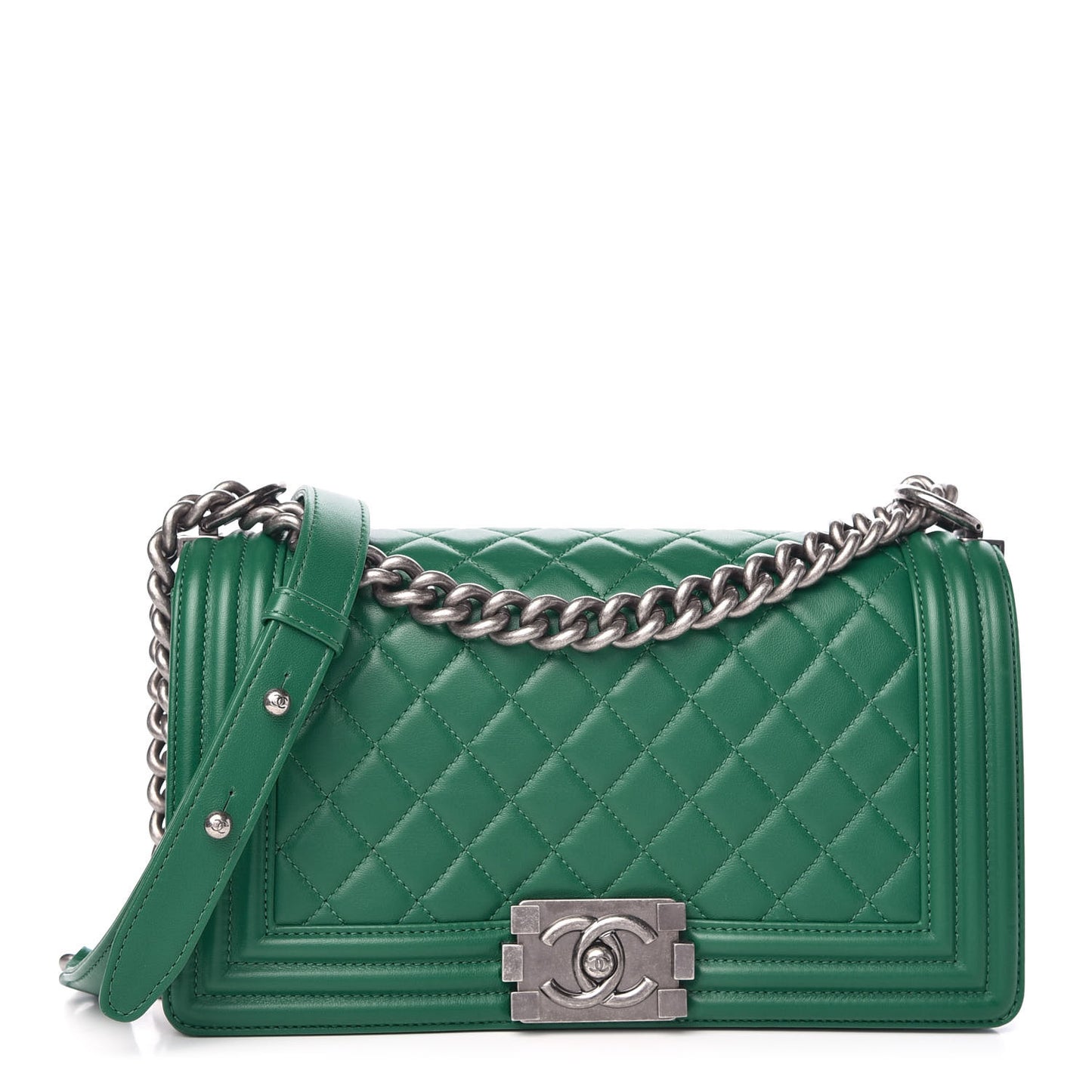 Lambskin Quilted Medium Boy Flap Green