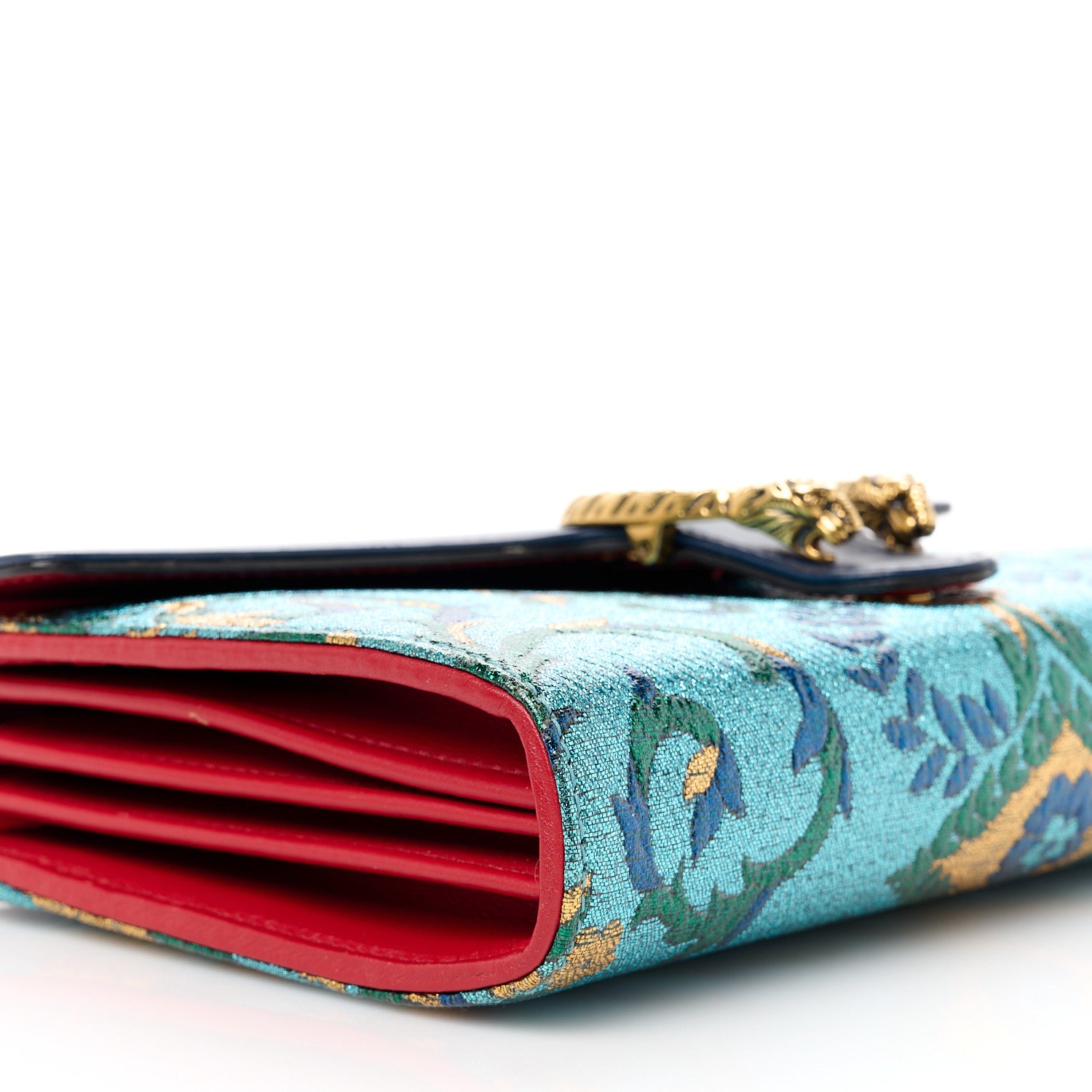 Gucci Metallic Brocade Calfskin Mini Dionysus Chain Wallet Black Blue Azure 9 of 11