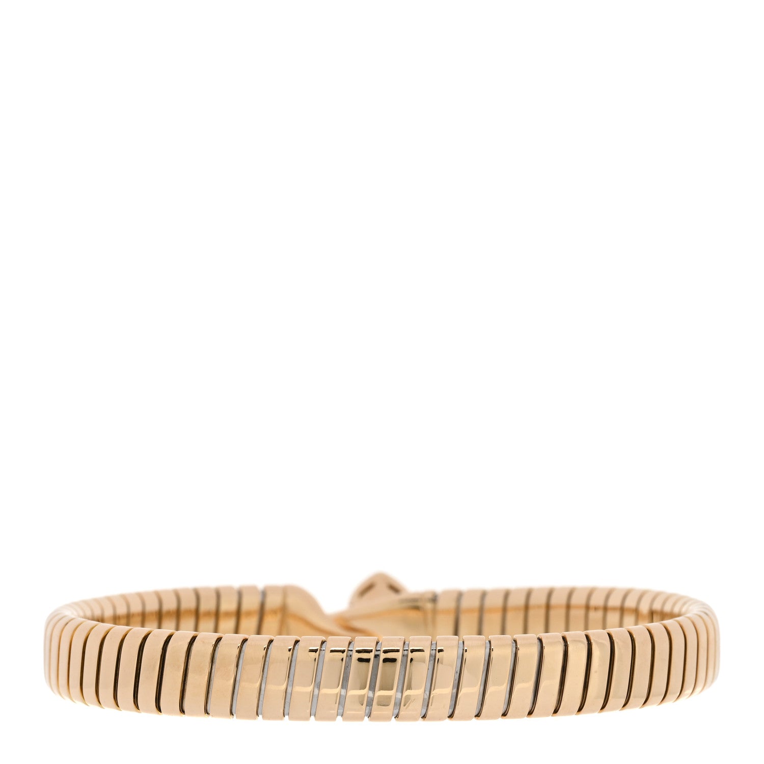 Bulgari 18K Yellow Gold Green Pink Tourmaline Double Heart Tubogas Bracelet 2 of 3