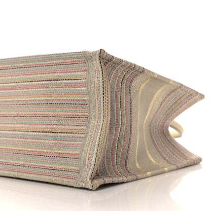 Christian Dior Canvas Embroidered Medium Stripes Book Tote Beige Multicolor 6 of 10