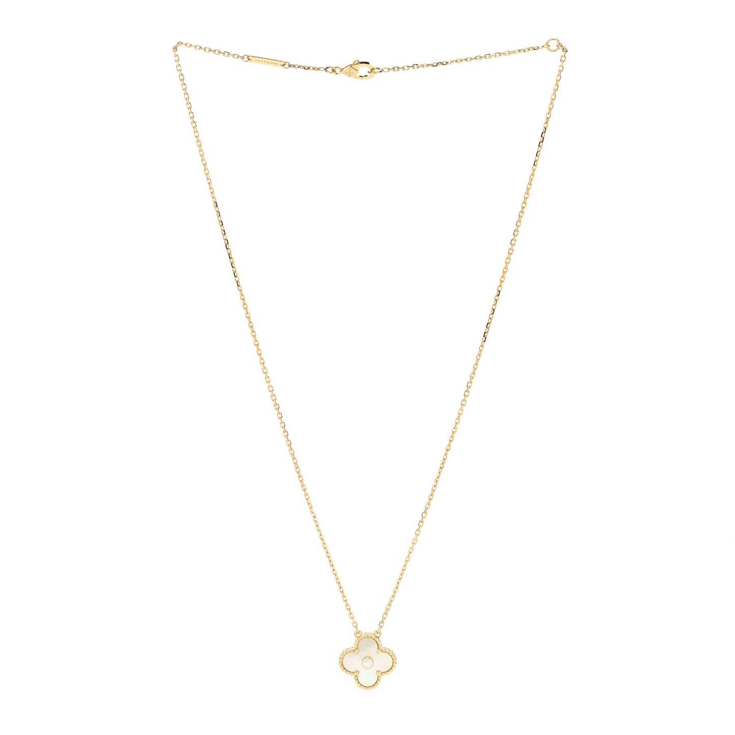 18K Yellow Gold Diamond Yellow Mother of Pearl Vintage Alhambra Pendant Necklace