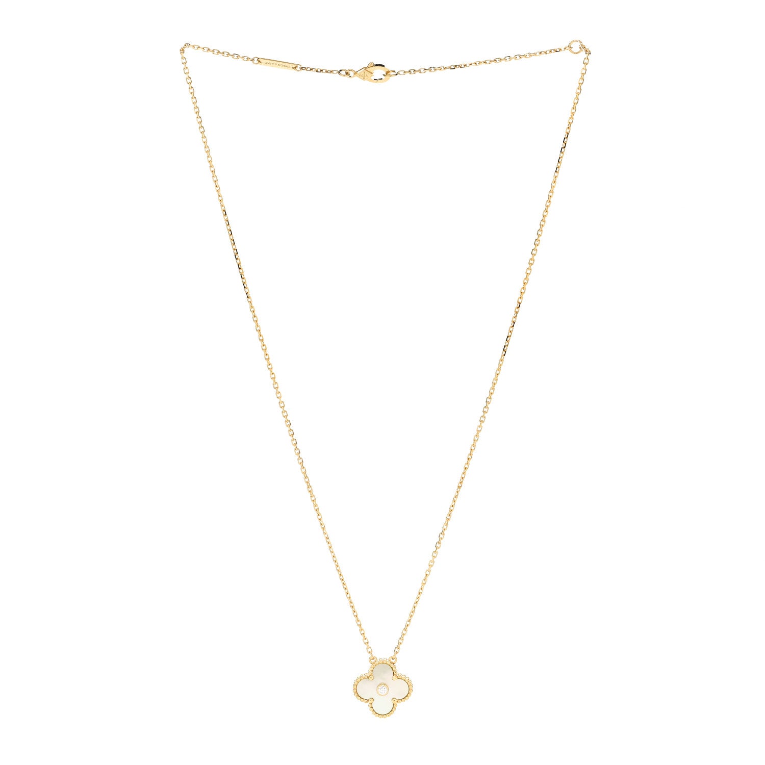 Van Cleef & Arpels 18K Yellow Gold Diamond Yellow Mother of Pearl Vintage Alhambra Pendant Necklace 3 of 7