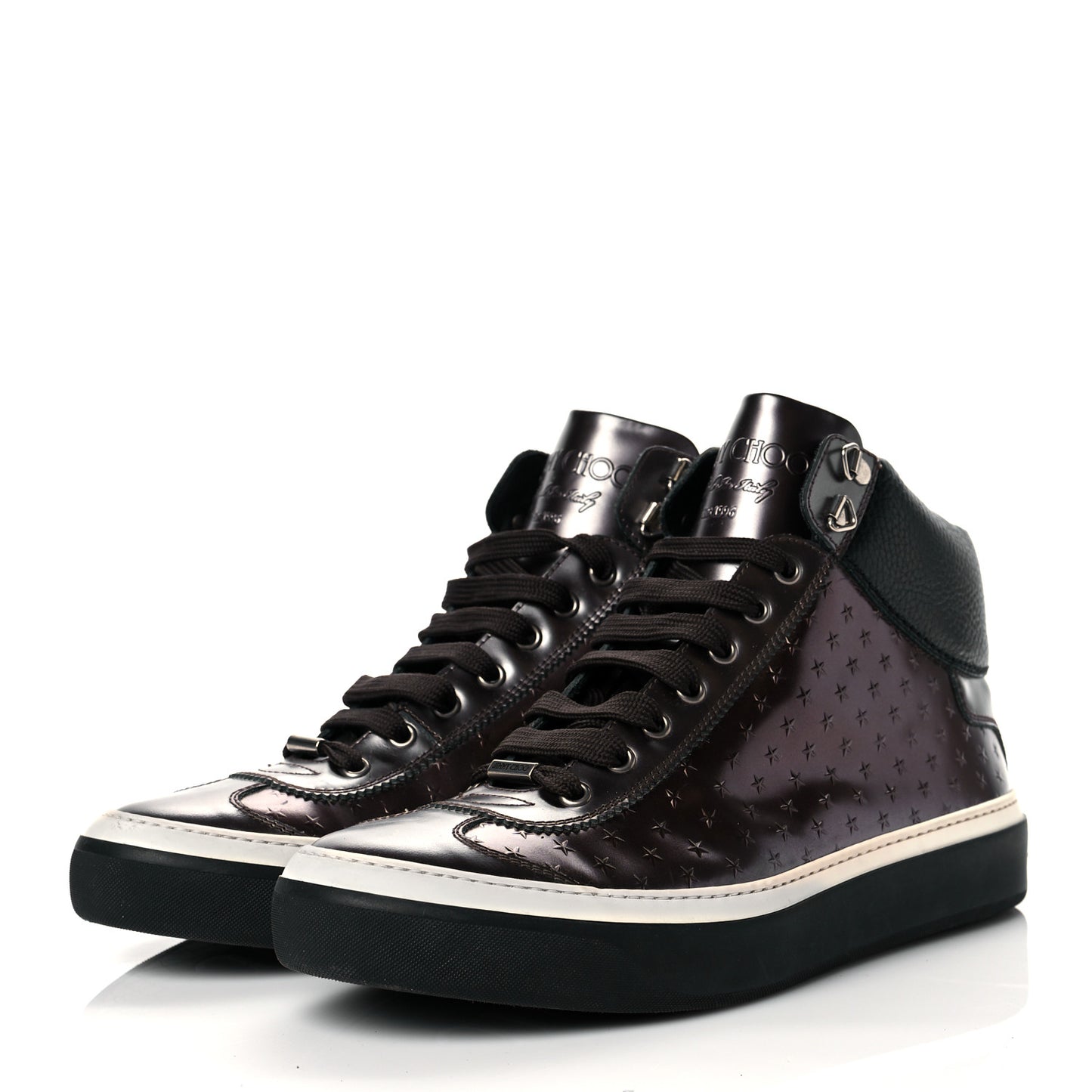 Metallic Calfskin Star Embossed Mens High Top Sneaker 42 Bronze