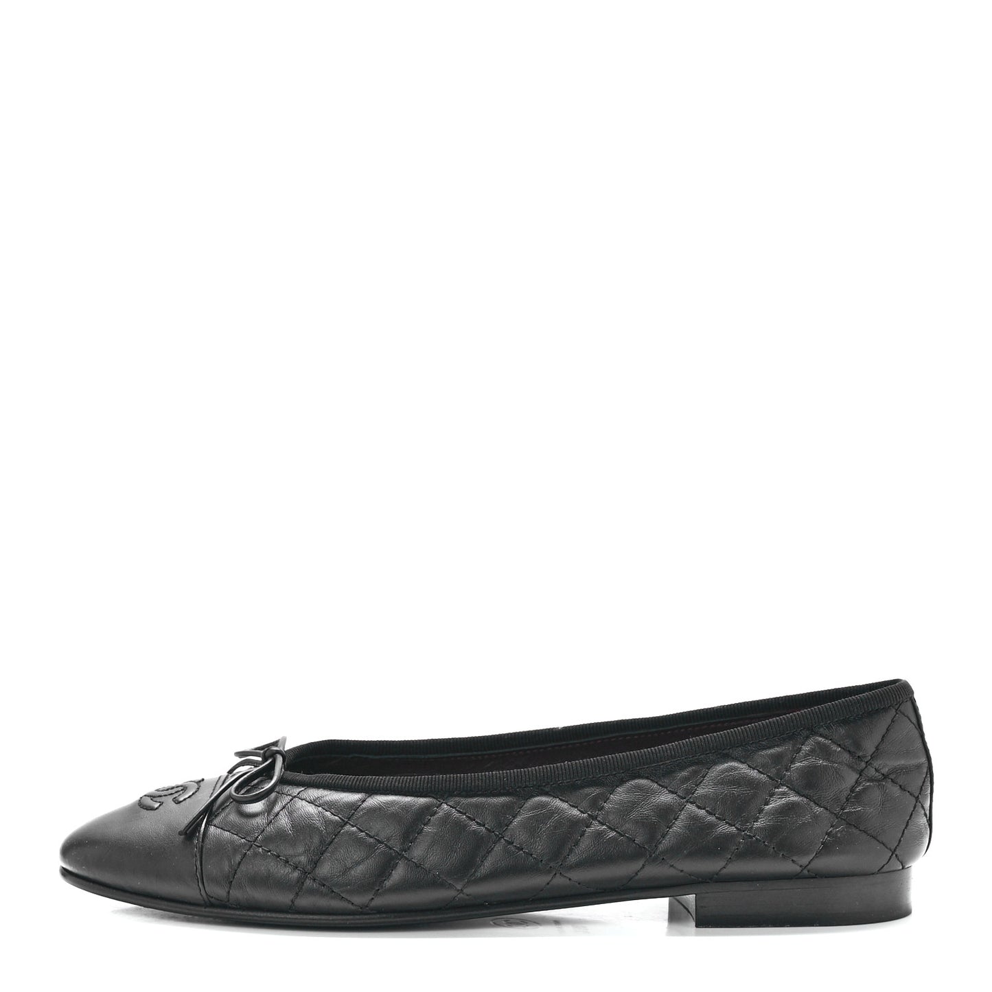 Aged Calfskin Quilted CC Cap Toe Ballerina Flats 39.5 Black