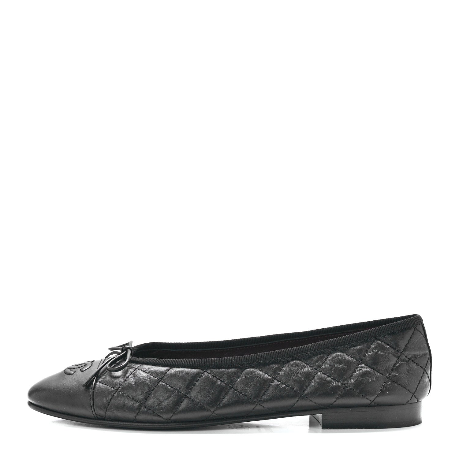 Chanel Aged Calfskin Quilted CC Cap Toe Ballerina Flats 39.5 Black 1 of 9