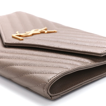 Saint Laurent Grain De Poudre Matelasse Chevron Monogram Envelope Clutch Dark Beige 11 of 11