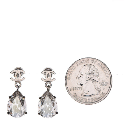 Chanel Crystal CC Tear Drop Earrings Silver 2 of 4