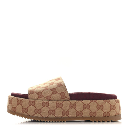 Gucci Canvas GG Monogram Angelina Platform Slide Sandals 37 Beige Ruggine 1 of 9