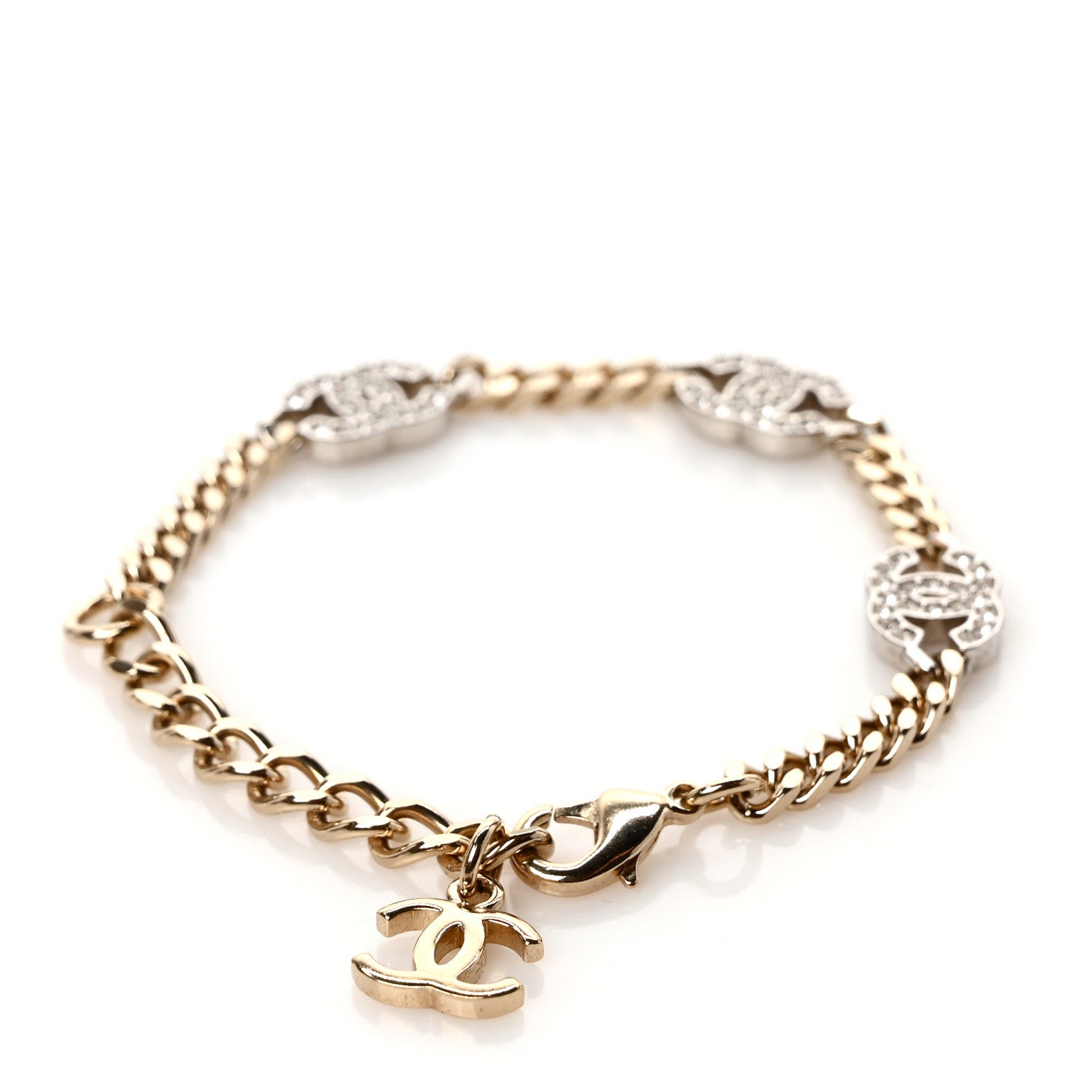 Chanel Crystal CC Chain Bracelet Gold Silver 3 of 5