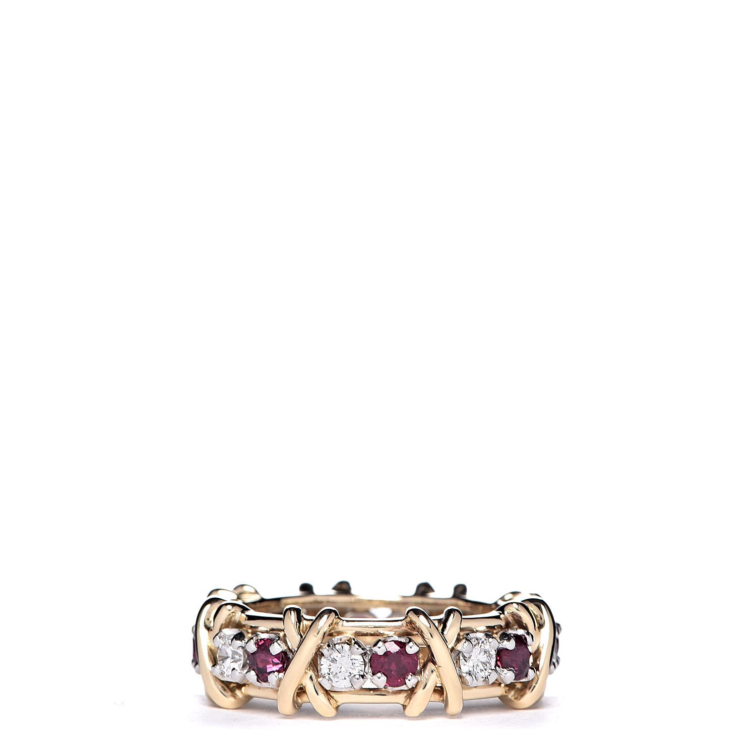 Tiffany 18K Yellow Gold Platinum Diamond Ruby Schlumberger Sixteen Stone Ring 54 6.75 1 of 5