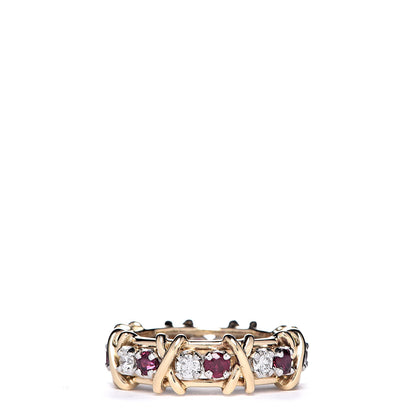 Tiffany 18K Yellow Gold Platinum Diamond Ruby Schlumberger Sixteen Stone Ring 54 6.75 1 of 5